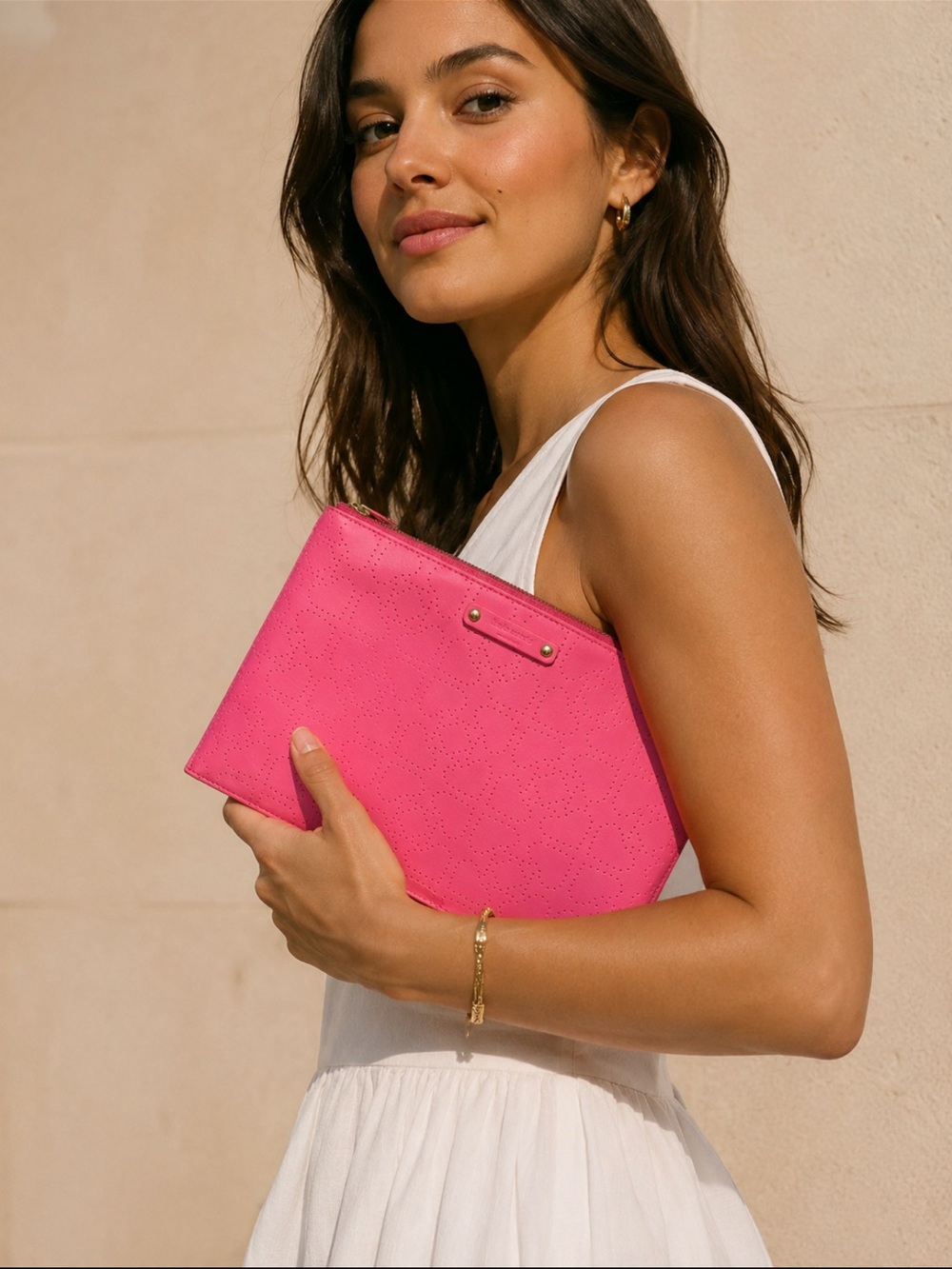 Kate Spade Hot Pink Zip perforated Clutch Wristlet NWT